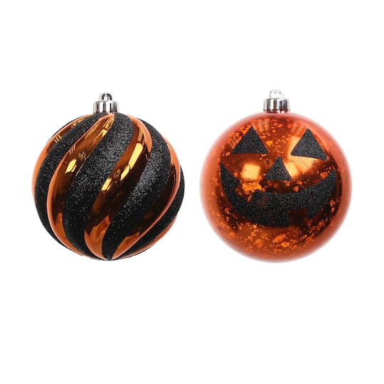 2 Pack 6" Orange & Black Jack-o'-Lantern Shatterproof Ornaments by Ashland®